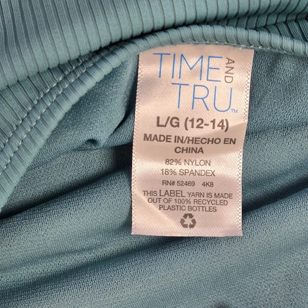 Time & Tru Women's Swimsuit L/G (12-14) Bluish Grey One Piece